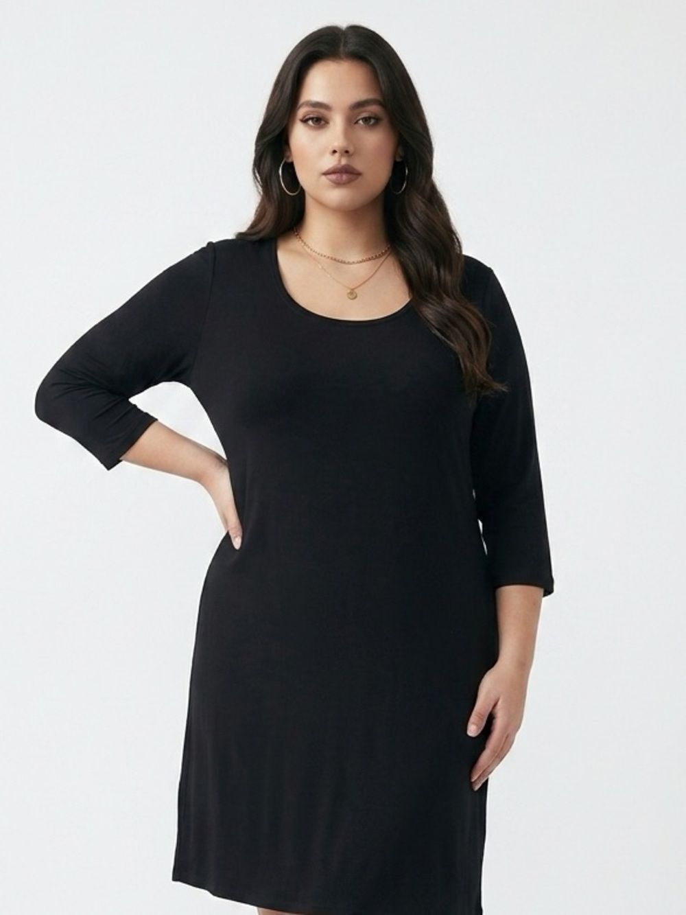 EILEEN FISHER | Classic Black 3/4 Length Long Sleeve Dress Women’s Size Small